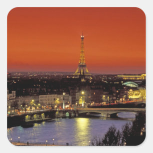 Europa, Frankrijk, Parijs. Zonsondergang uitzicht Vierkante Sticker