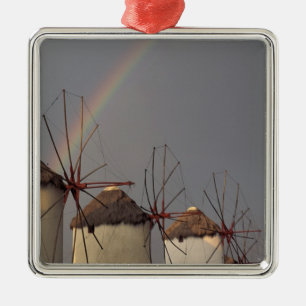Europa, Griekenland, Mykonos. windmolen met regenb Metalen Ornament