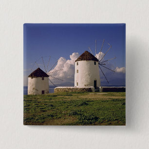 Europa, Griekenland, Mykonos. Witgekalkte Vierkante Button 5,1 Cm