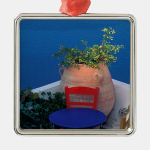 Europa, Griekenland, Santorini. Terras met zeezich Metalen Ornament