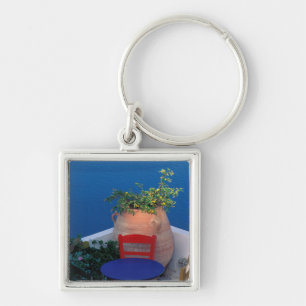 Europa, Griekenland, Santorini. Terras met zeezich Sleutelhanger