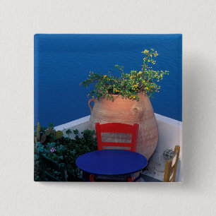 Europa, Griekenland, Santorini. Terras met zeezich Vierkante Button 5,1 Cm