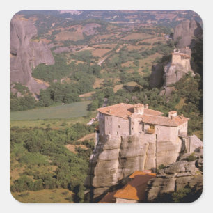 Europa, Griekenland, Thessalië, Meteora, Kastraki. Vierkante Sticker