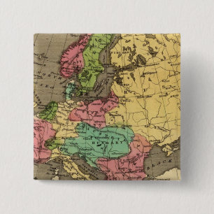 Europa - Handkleurige atlas-kaart Vierkante Button 5,1 Cm