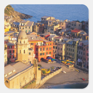 Europa, Italië, Cinque Terre. Dorp Vernazza Vierkante Sticker