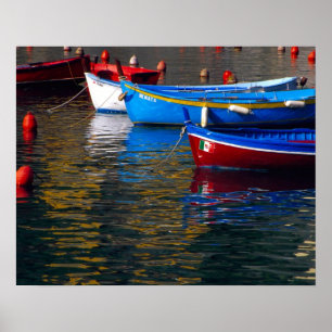 Europa, Italië, Cinque Terry, schepen in Vernazza Poster