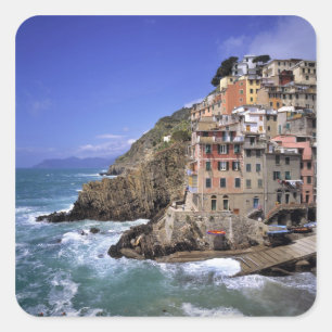 Europa, Italië, Riomaggiore. Riomaggiore is gebouw Vierkante Sticker