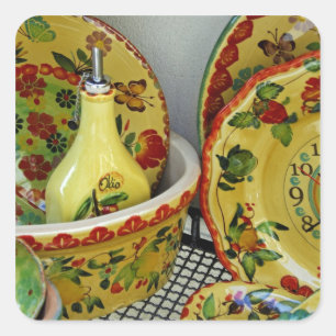 Europa, Italië, Sicilië, Taormina. Traditioneel 8 Vierkante Sticker