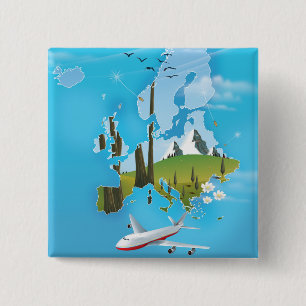 Europa Kaart landschap reisposter Vierkante Button 5,1 Cm