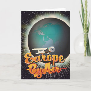 Europa per vliegtuig Vintage vluchtposter Feestdagen Kaart
