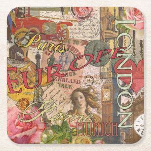 Europa Reizen Vintage Europees Parijs Frankrijk Ku Vierkante Kartonnen Onderzetter
