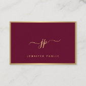 Europa Size Script Bordeaux Gold Monogram Initiaal Visitekaartje (Voorkant)