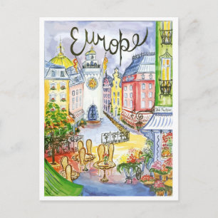 Europa, stad, attracties, oud reizen briefkaart