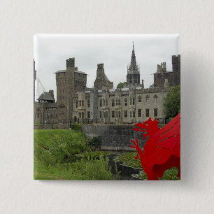 Europa, Wales, Cardiff. Cardiff Castle. Welsh 2 Vierkante Button 5,1 Cm