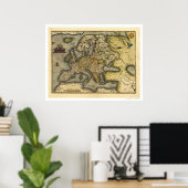 Europe Map by Ortelius 1570 Poster (Thuiskantoor)