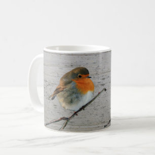 European English Robin bird red borsten driftwood Koffiemok