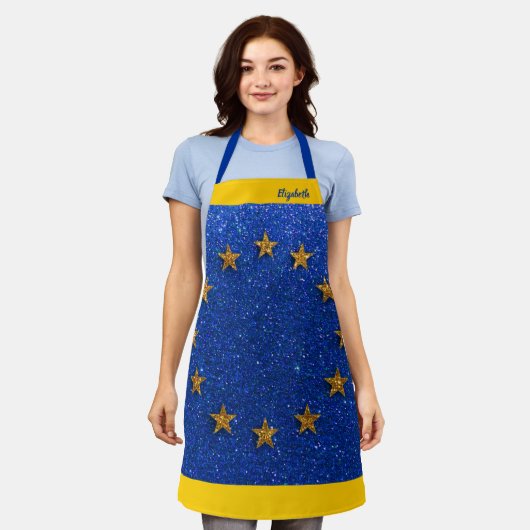 European Flag Food Chef Kitchen BBQ Baker Glitter Schort (Gedragen)