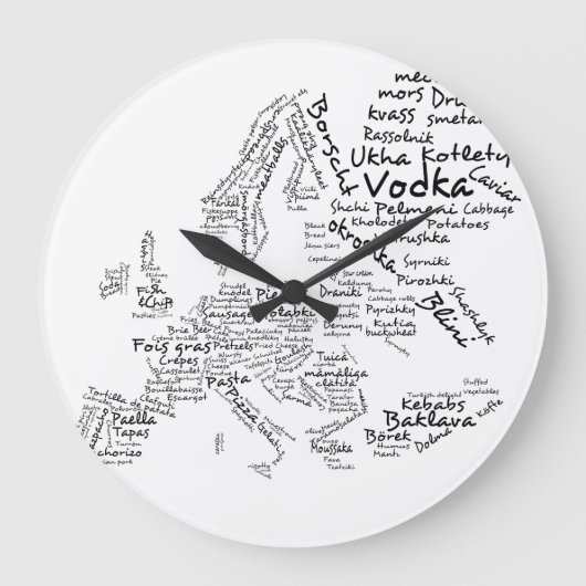 European Food Map Kitchen Clock Grote Klok (Voorkant)