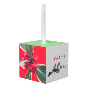European Holly Cube Ornament