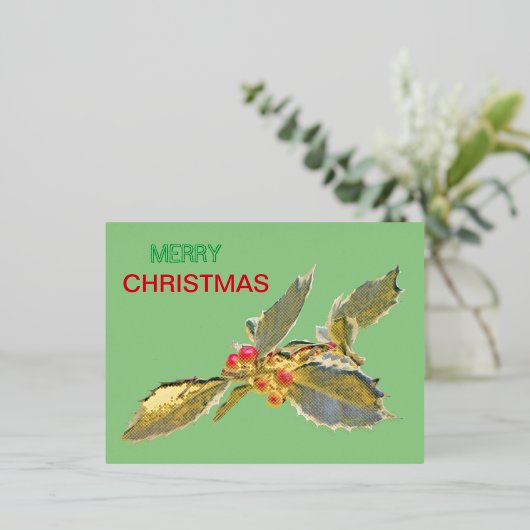 European Holly KerstGold Foil Briefkaart (Staand Voorkant)