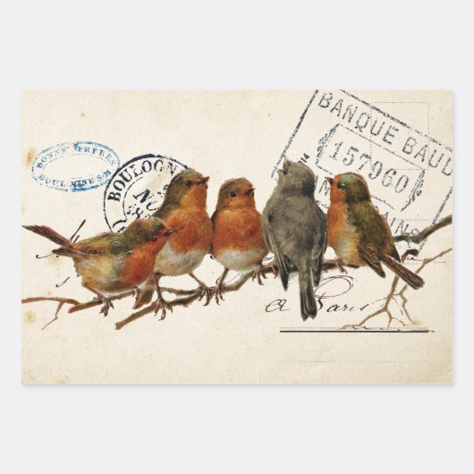 European Robin French Script Nest Egg Postmark Set Inpakpapier Vel (Voorkant 3)