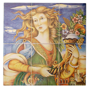 European Spaans Tile Woman Cornucopia Mosaic Tegeltje