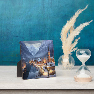 Europees dorp in de winter, AI, Fotoplaat