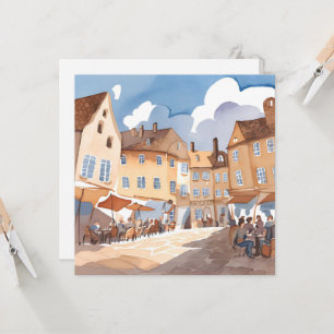 Europees Stadshoekje Waterverf Schilderij Kaart