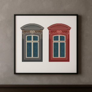 Europees venster  architectonische kunst poster