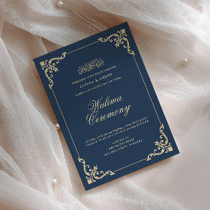 Europese Barokke lijst Navyblauw Walima-ceremonie Kaart