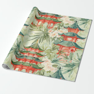 Europese Chinoiserie Pagode Bos Aquarel Cadeaupapier