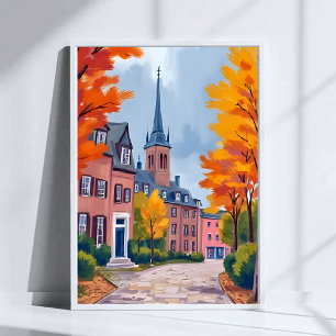 Europese dorpsstraat watercolor reis poster