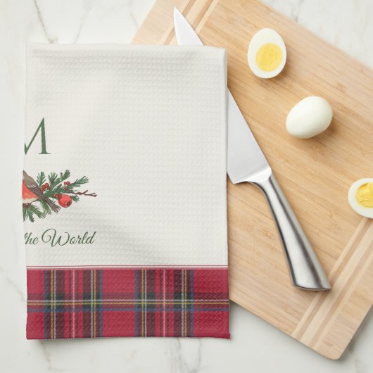 Europese Robin Bird Custom Monogram Kerstmis Theedoek (Quarter Fold)