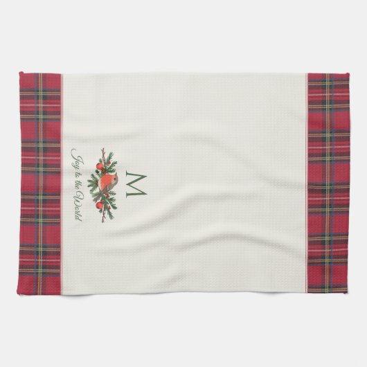 Europese Robin Bird Custom Monogram Kerstmis Theedoek (Horizontaal)