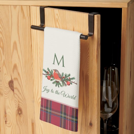 Europese Robin Bird Custom Monogram Kerstmis Theedoek (Derde Gevouwen)