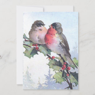 Europese Robin Bird Holly Kerst Vintage Feestdagenkaart