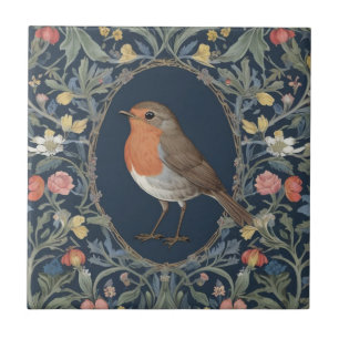 Europese Robin Bird William Morris stijl L Floral Tegeltje