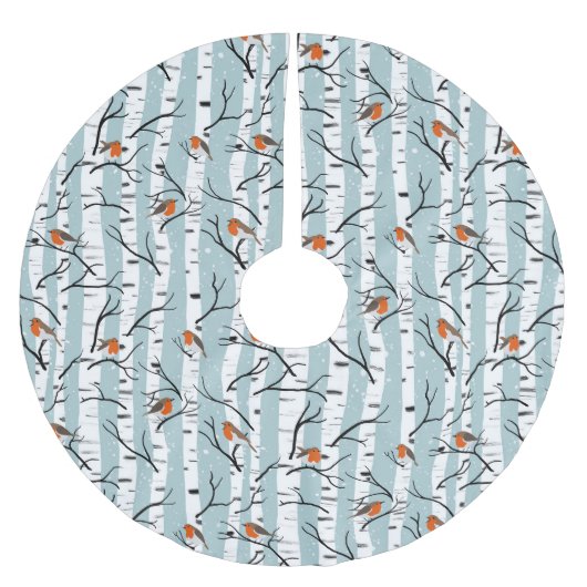 Europese Robins op zilveren berk in de sneeuw p bl Kerstboom Rok (Voorkant)