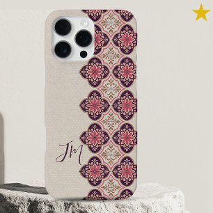 Europese Roze Paarse Portugese Tegels Monogram iPhone 16 Pro Max Hoesje