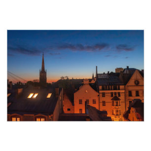 Europese stad bij Twilight Foto Afdruk
