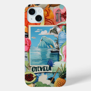 Europese zomer strand preppy collage scrapbook iPhone 15 mini hoesje