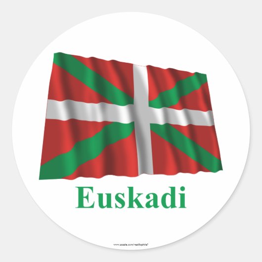 Euskadi (País Vasco), zwendelvlag met naam Ronde Sticker (Voorkant)