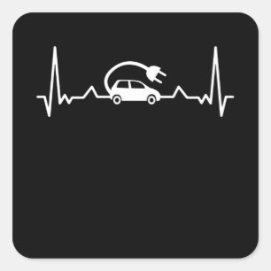 EV Heartbeat Funny Electric Vehicle Gift Car Lover Vierkante Sticker