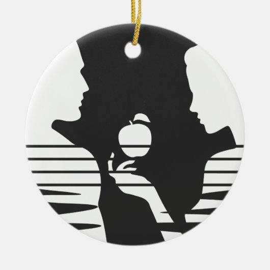 Eva geeft Adam een appel, witte versie 2/3 Keramisch Ornament (Voorkant)