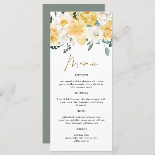 EVA Yellow Waterverf Spring Garden Floral Menu (Voorkant / Achterkant)