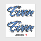 Evan Name Blue Autocollant Sticker Stickerset (Feuille)