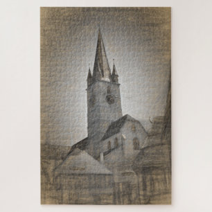 Evangelichal Cathedral Tower Sibiu Roemenië Legpuzzel