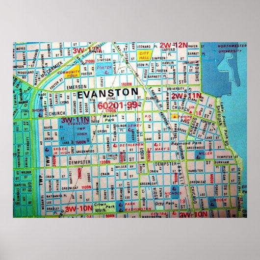 EVANSTON, IL Map Poster (Voorkant)