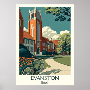 Evanston Illinois Vintage Campus Art Poster