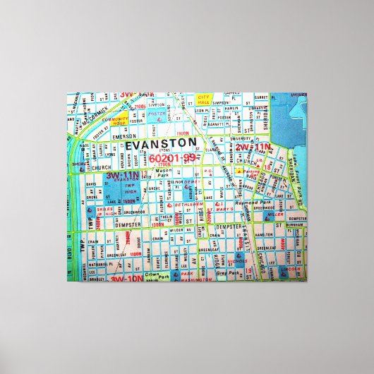 EVANSTON,  kaart van IL Canvas Afdruk (Voorkant)